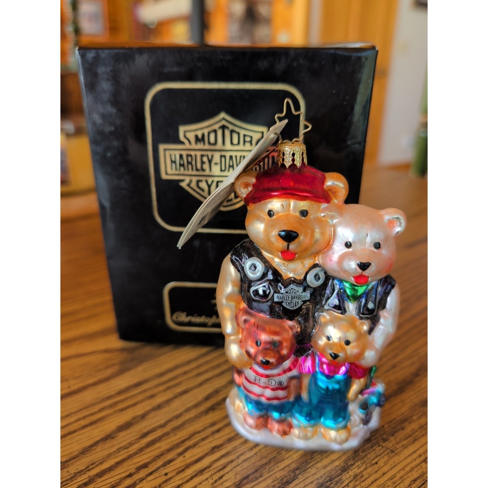 Christopher Radko Harley Davidson Fat Boy Red H-D Bear Family Christmas Ornament
